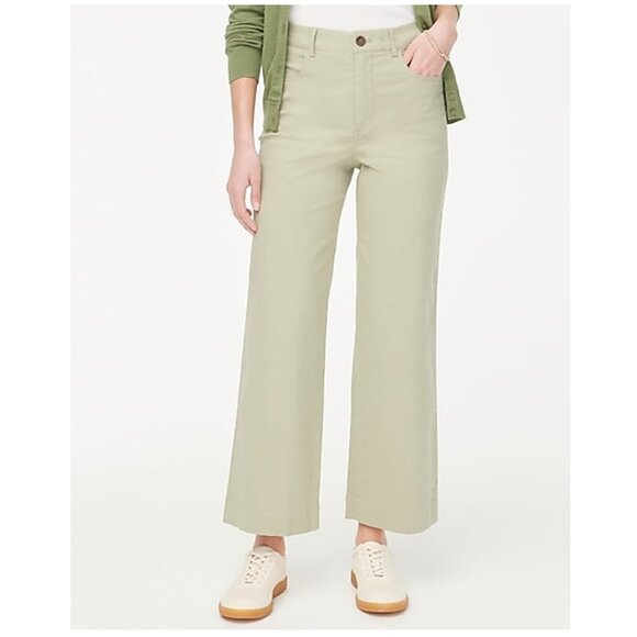 J. Crew Petite High Rise Wide Leg Cropped Pants Green Size 27P - Picture 1 of 9
